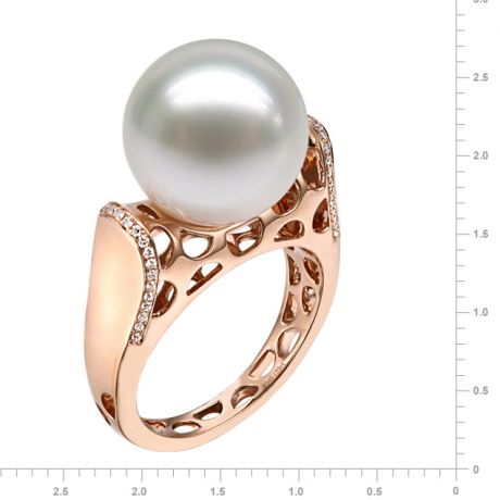 Bague signature perle des mers du sud - Corail starlette diamanté