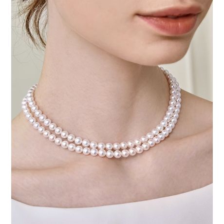 Collier double rang perles du Japon Akoya - Perle eau salée 5.5/6mm