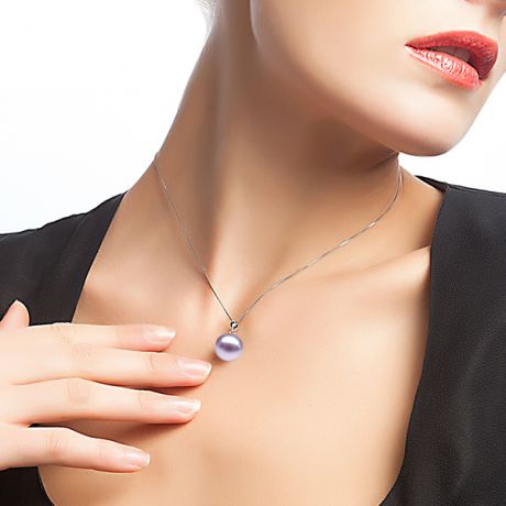 Collier une perle lavande - Pendentif or blanc