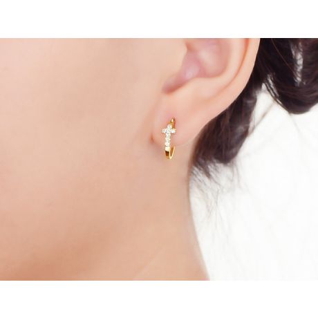 Boucles d'oreilles dormeuses religieuses. Croix diamants Or jaune 