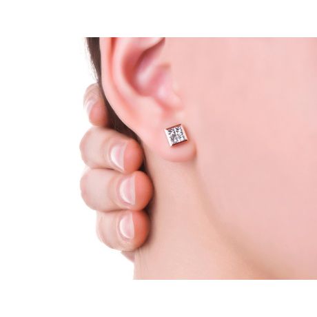 Boucle Puce Personnalisable diamant Princesse 0.40ct. Or rose