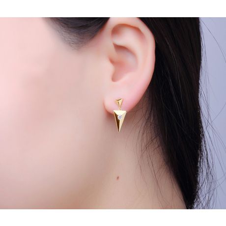 Pendants d'oreilles triangles Or jaune. Diamants 0.10ct