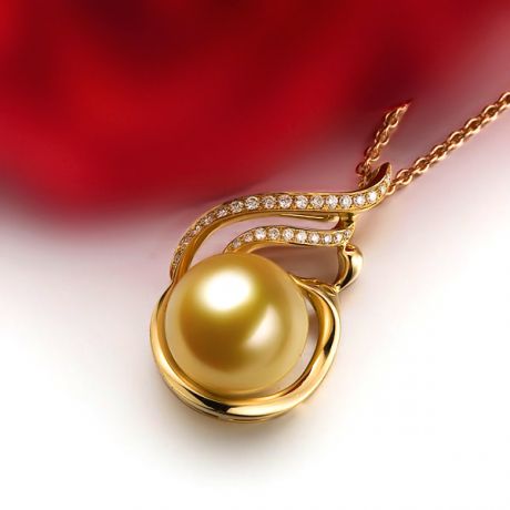  Pendentif Douce Végétale - Perle dorée mers du sud - Or jaune