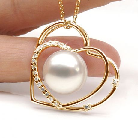 Pendentif coeur - Perle d'Australie blanche 9.5-10mm GEMME