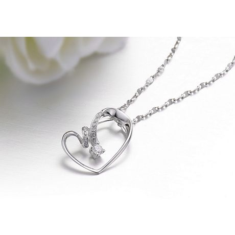 Pendentif coeur - Aile de papillon - Diamants, or blanc