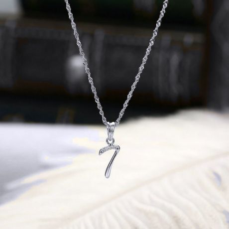 Pendentif chiffre 7 - Or blanc 18cts - Diamants 0.01ct