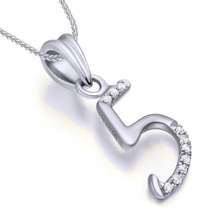 Pendentif chiffre 5 - Or blanc 18cts - Diamants 0.02ct