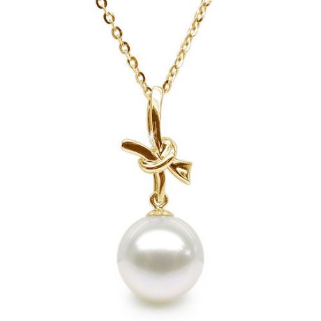 Pendentif noeud en or jaune - Perle de culture eau douce blanche