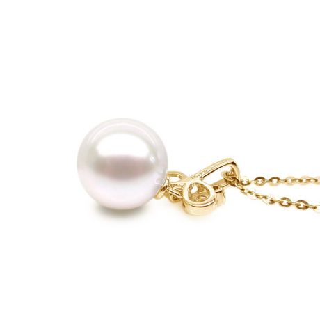 Pendentif brindille perle de culture - Or jaune, diamant serti clos