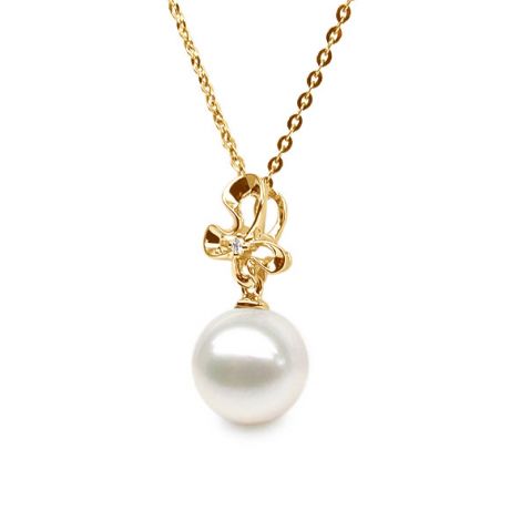 Pendentif fleur sauvage or jaune - Perle d'eau douce et diamant