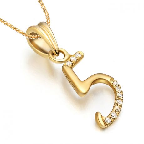 Pendentif chiffre 5 - Or jaune 18cts - Diamants 0.02ct