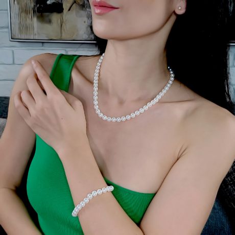 Bracelet perles eau douce blanches - Perles de culture Chine - 7.5/8mm