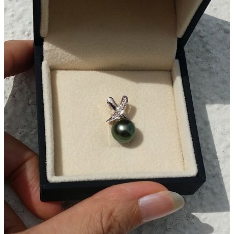 Pendentif Béatrice forme croix - Perle de Tahiti, Or blanc