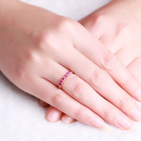 Bague rubis or rose - Anneau pavé de 6 rubis