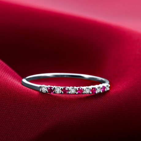 Bague rubis anneau, diamants - Or blanc 18 carats