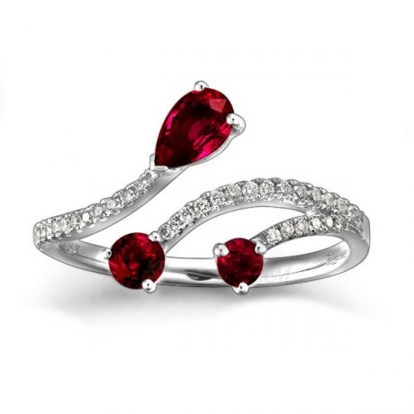 Bague larmes de rubis - Diamants, or blanc