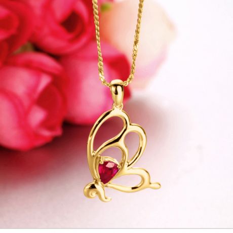 Pendentif papillon or jaune - Rubis 0.35ct