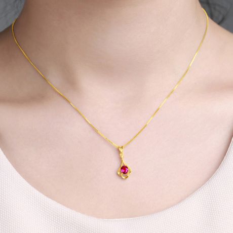Pendentif solitaire - Or jaune - Rubis et diamant en pendeloque