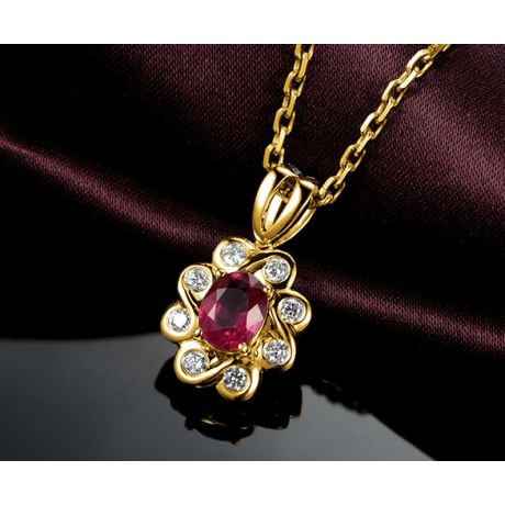 Pendentif fleur rubis diamant en Or jaune