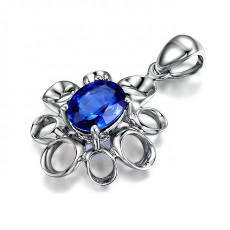 Bijou pendentif fleur - Or blanc 18 carats - Saphir