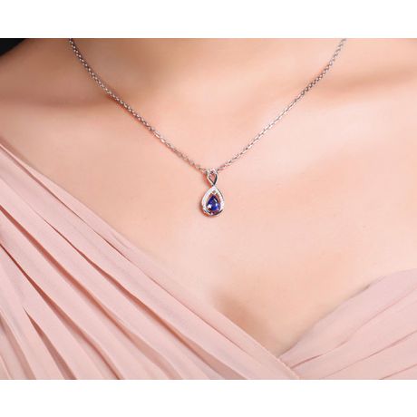 Pendeloque Or blanc 18 carats - Saphir et Diamants en poire