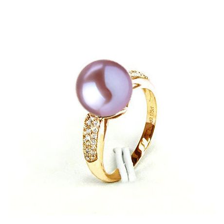 Bague Cyrène. Perle Lavande Or jaune, Diamants