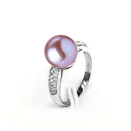 Bague Cyrène. Perle Lavande Or blanc, Diamants