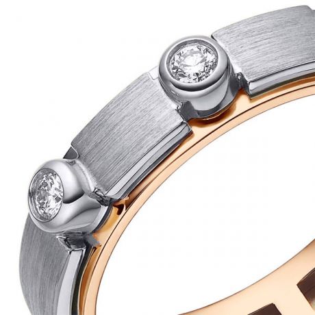 Bague contemporaine homme. Or blanc et rose, diamants sertis clos | Phède