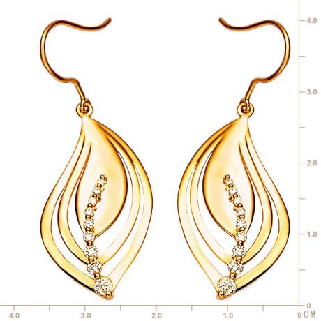 Boucle oreille crochets formant 2 feuilles en or jaune - Diamants
