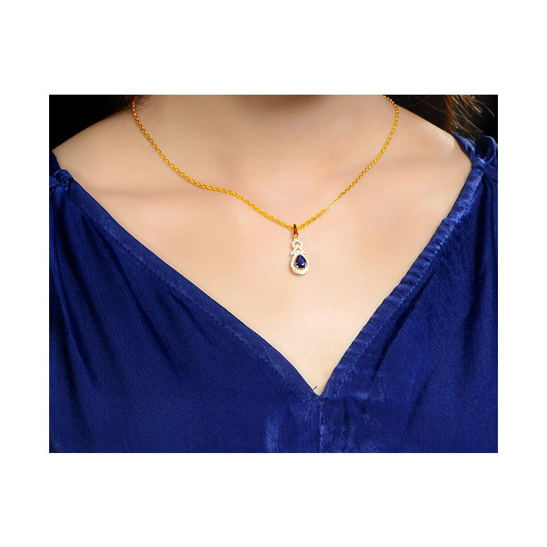 Pendentif Or jaune 18 carats - Saphir et diamants en poire - 3