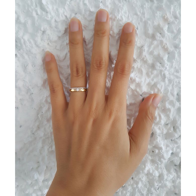 Alliances Femme 2 ors - Or blanc, jaune - Diamants - Anneau à facettes - 4