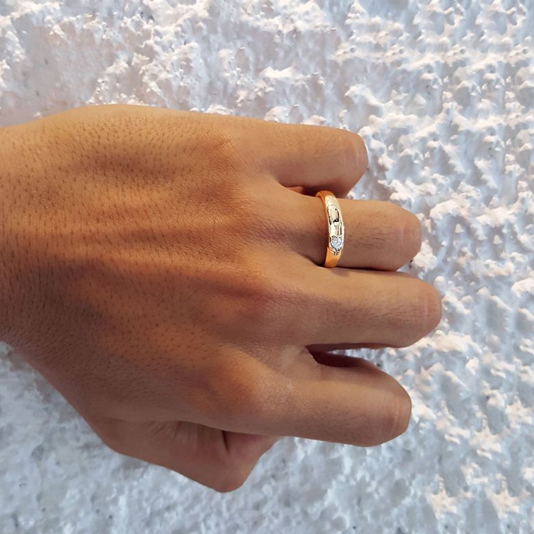 Alliance diamant et or jaune - Anneau Homme - 2