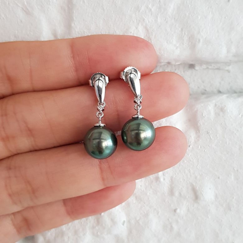 Boucles d'oreilles goutte - Joaillerie perles de Tahiti - Or blanc, Diamants - 2