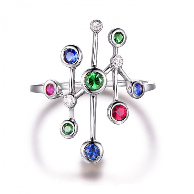 Bague gouttes d’amour. Or blanc, pierres précieuses - 1