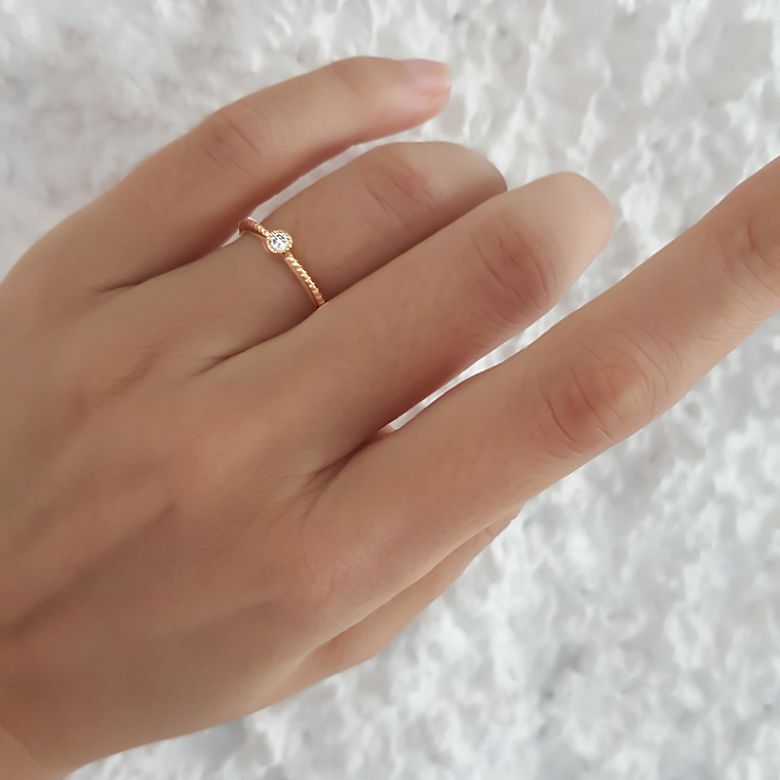 Bague solitaire diamant tressée Or jaune - 5