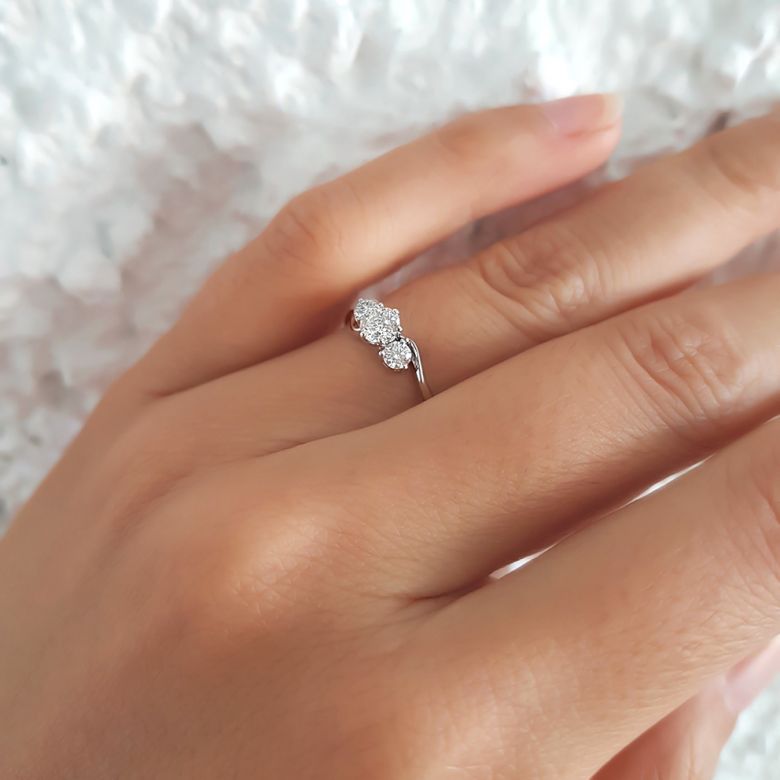 Solitaire trilogie or blanc - Bague de fiançaille 3 diamants | Trilogie - 7
