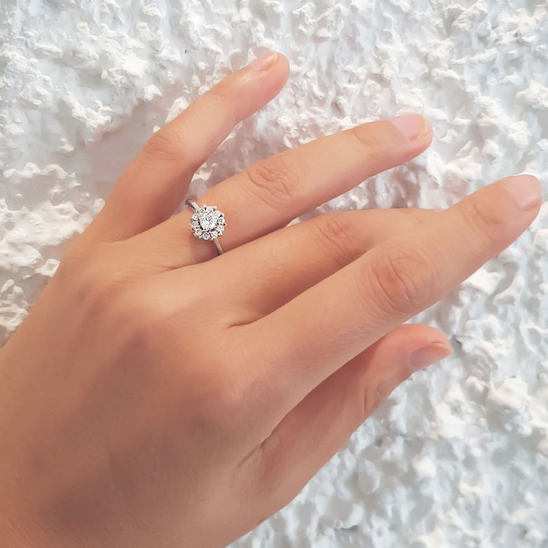 Bague Platine Solitaire - Coeur Caillouté - Diamants pavés | Coeur Caillouté - 3