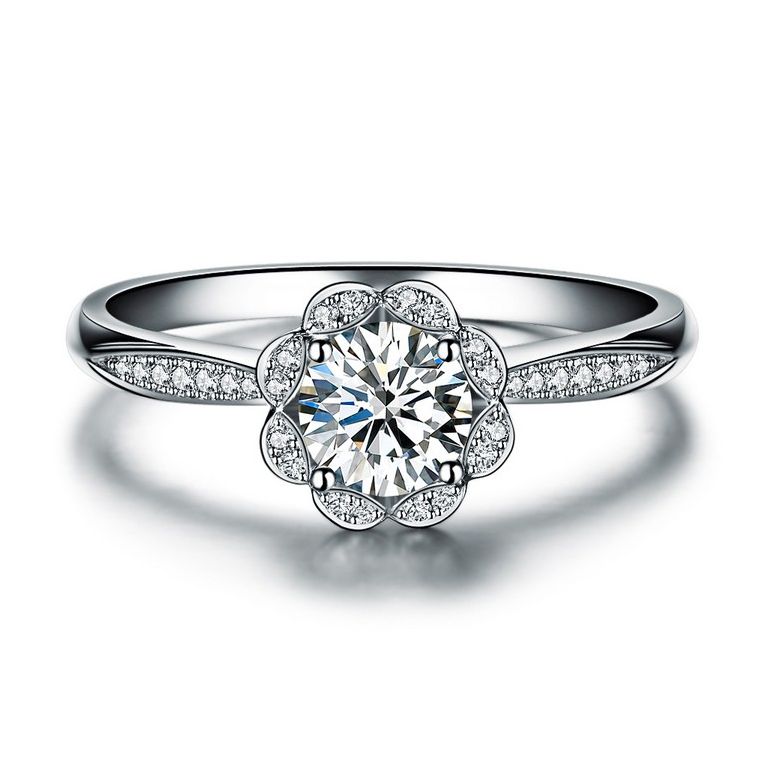 Bague solitaire diamants or blanc - Jasmin étoilé - 2