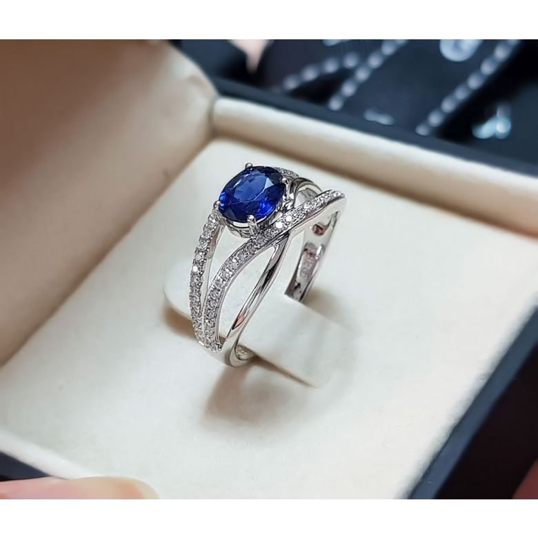 Bague saphir Sri Lanka 1 carat. Or blanc. Entrelacée - 3