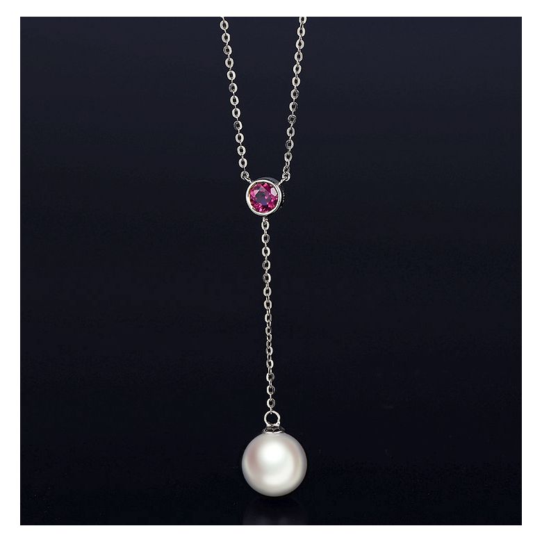 Collier pendentif perle Akoya. Chaîne Or blanc, Saphir rose - 8