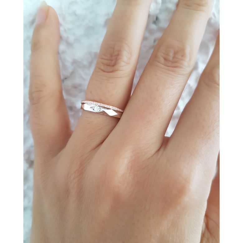 Alliances Duo 2 ors - Or blanc, rose - Diamants - Anneaux à facettes - 4