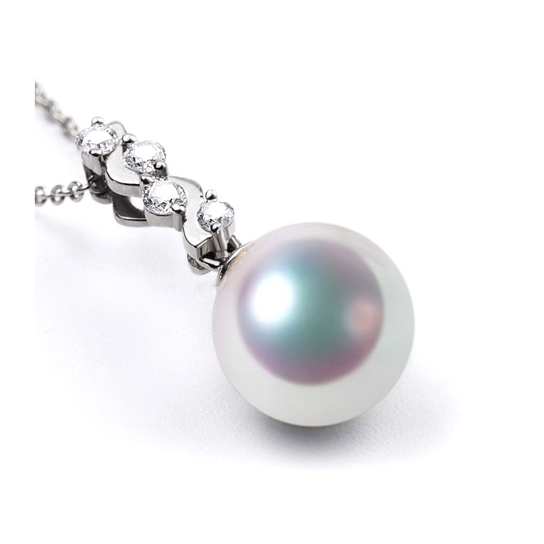 Pendentif danse du serpent. Perle Akoya, Or blanc, diamants. - 4