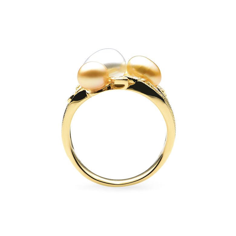 Bague secret flower first en perles d'Australie blanches et dorées - 2