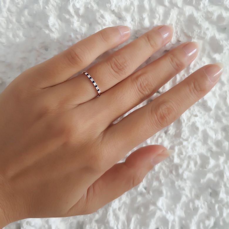 Anneau Diamants et Saphirs en alternance - Or blanc 18 carats - 7