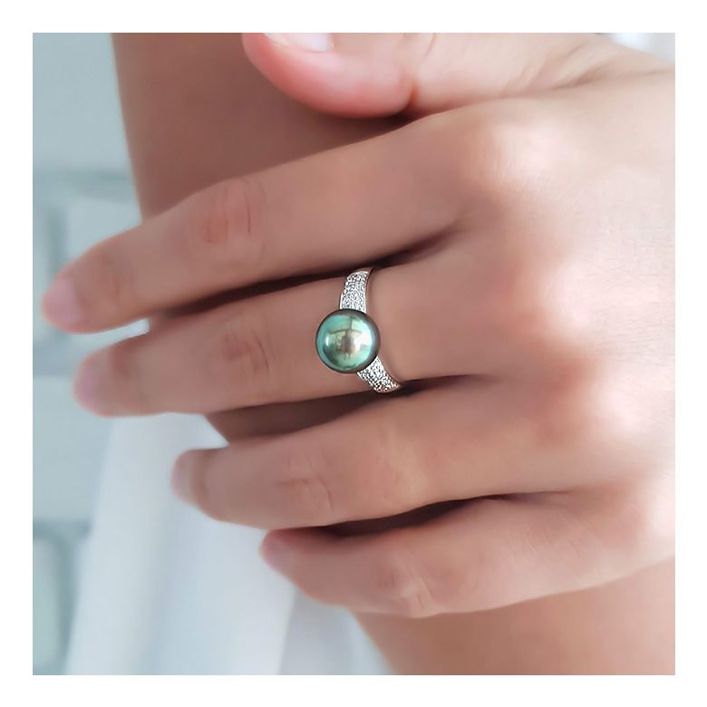 Bague Elbow - Perle de Tahiti - Or blanc, diamants - 3