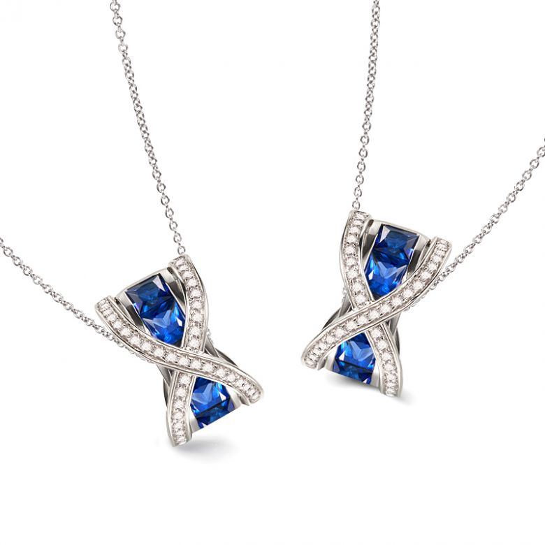 Pendentif sens de nos vies. En diamants, saphirs et or blanc - 4