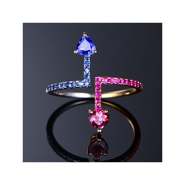 Bague Univers parallèles. Or blanc, jaune et pierres précieuses - 4