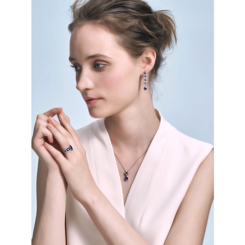 Boucle d oreille saphir bleu, diamant - Or blanc - 7