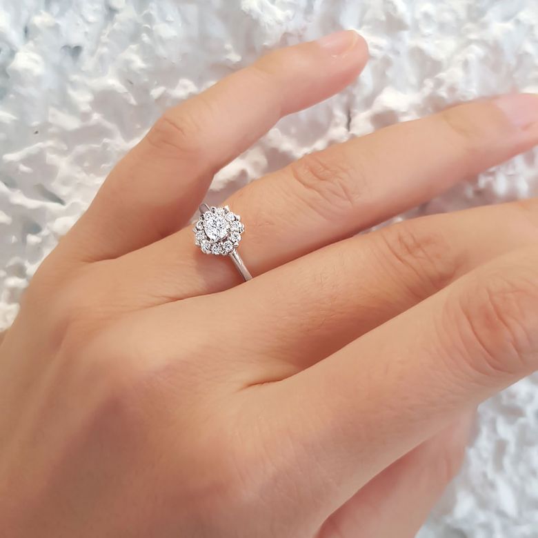 Bague Platine Solitaire - Coeur Caillouté - Diamants pavés | Coeur Caillouté - 4