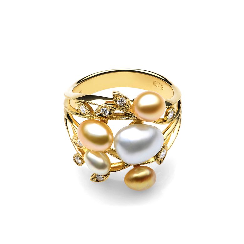 Bague secret flower first en perles d'Australie blanches et dorées - 3